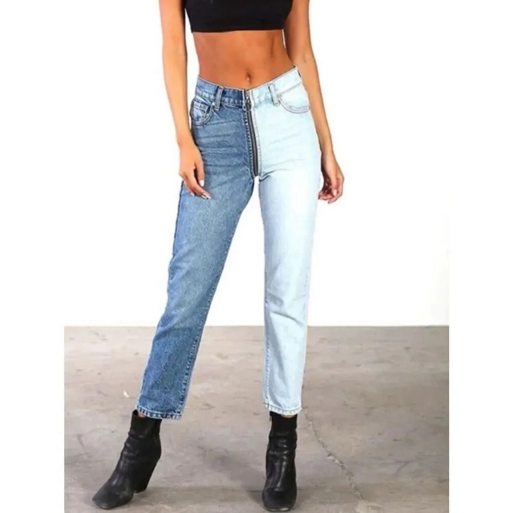 Revice Yin Yang Two Tone Zip Front Jeans Womens 28
